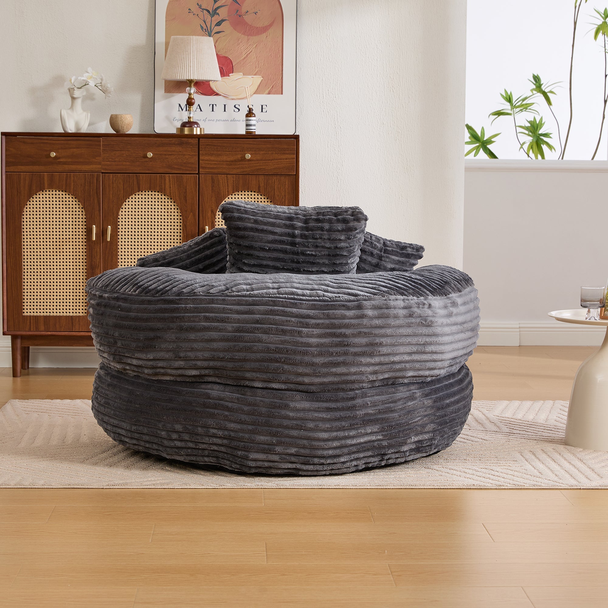 Single Bean Bag Chair with Pillows & Armrest
