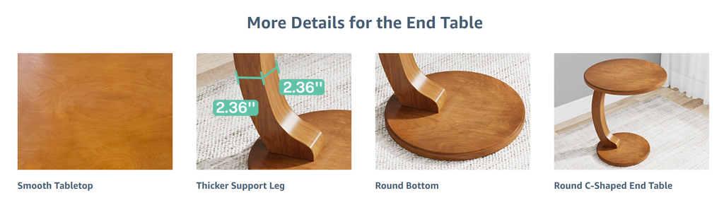 18.9" C-Shaped Round End Table
