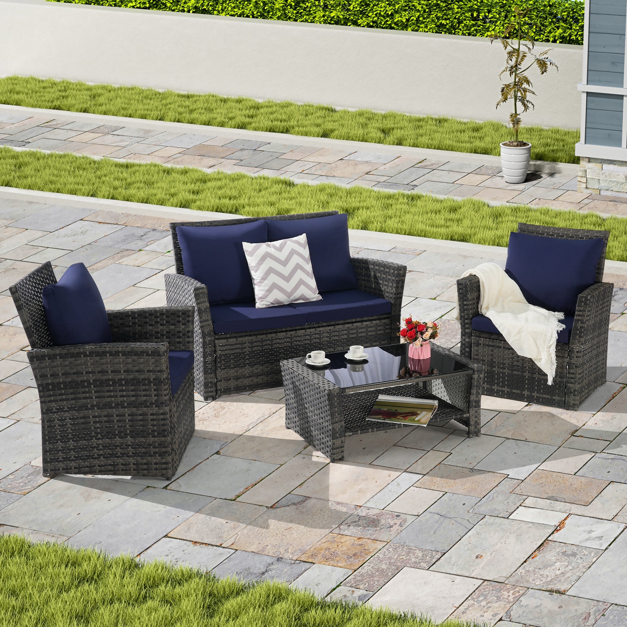 4 Pieces Outdoor Patio Furniture Set