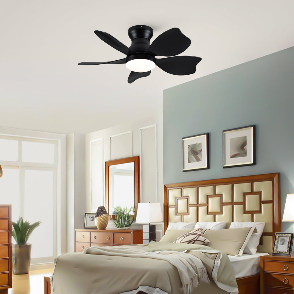 30" Small Kid's Low Profile Flush Mount Ceiling Fan Lighting