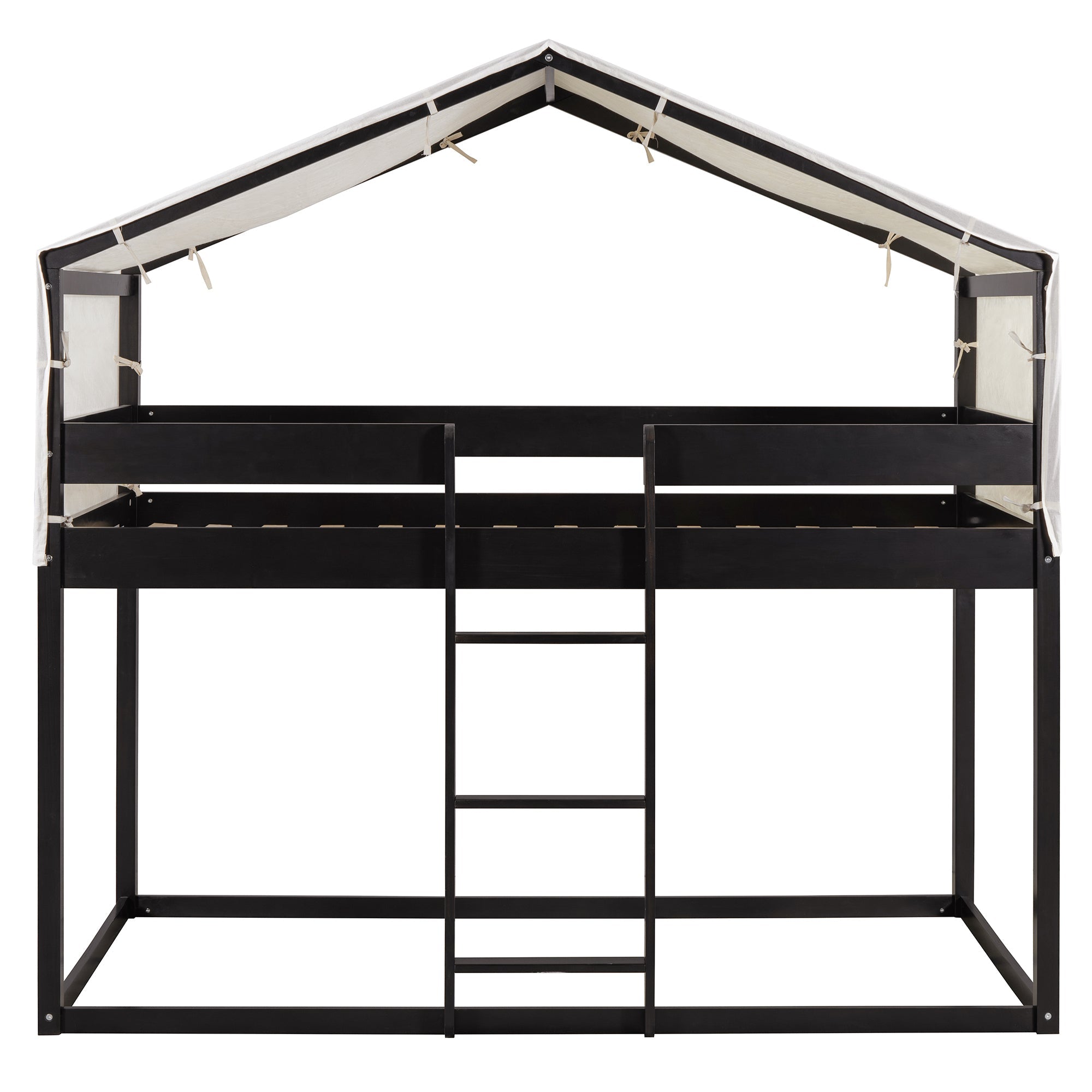 Twin Over Twin Wood Bunk Bed with Tent in Espresso