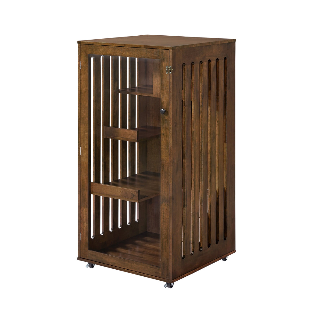 Basia Indoor Rubber Wood Cat Cabinet with Wheels