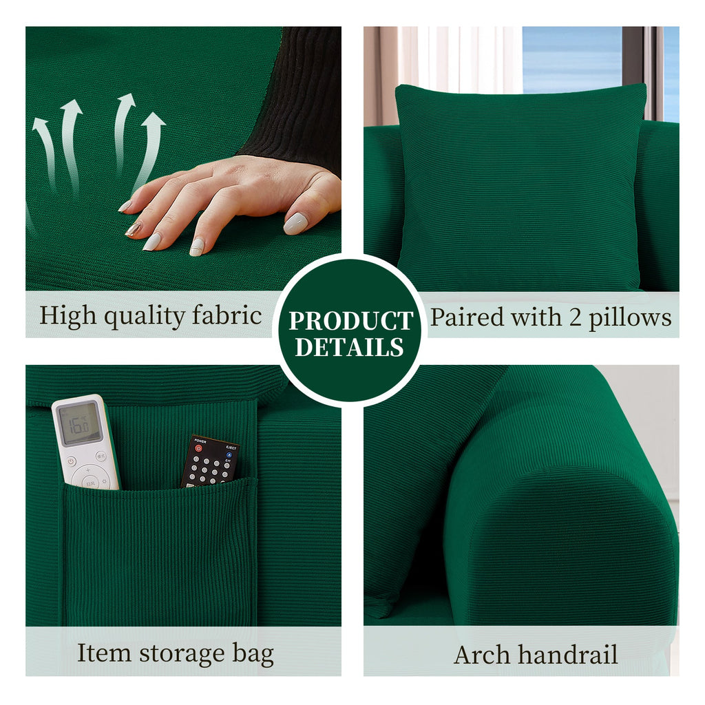 Spring Sofa with High-Quality Fabric, Pillows & Storage - Green