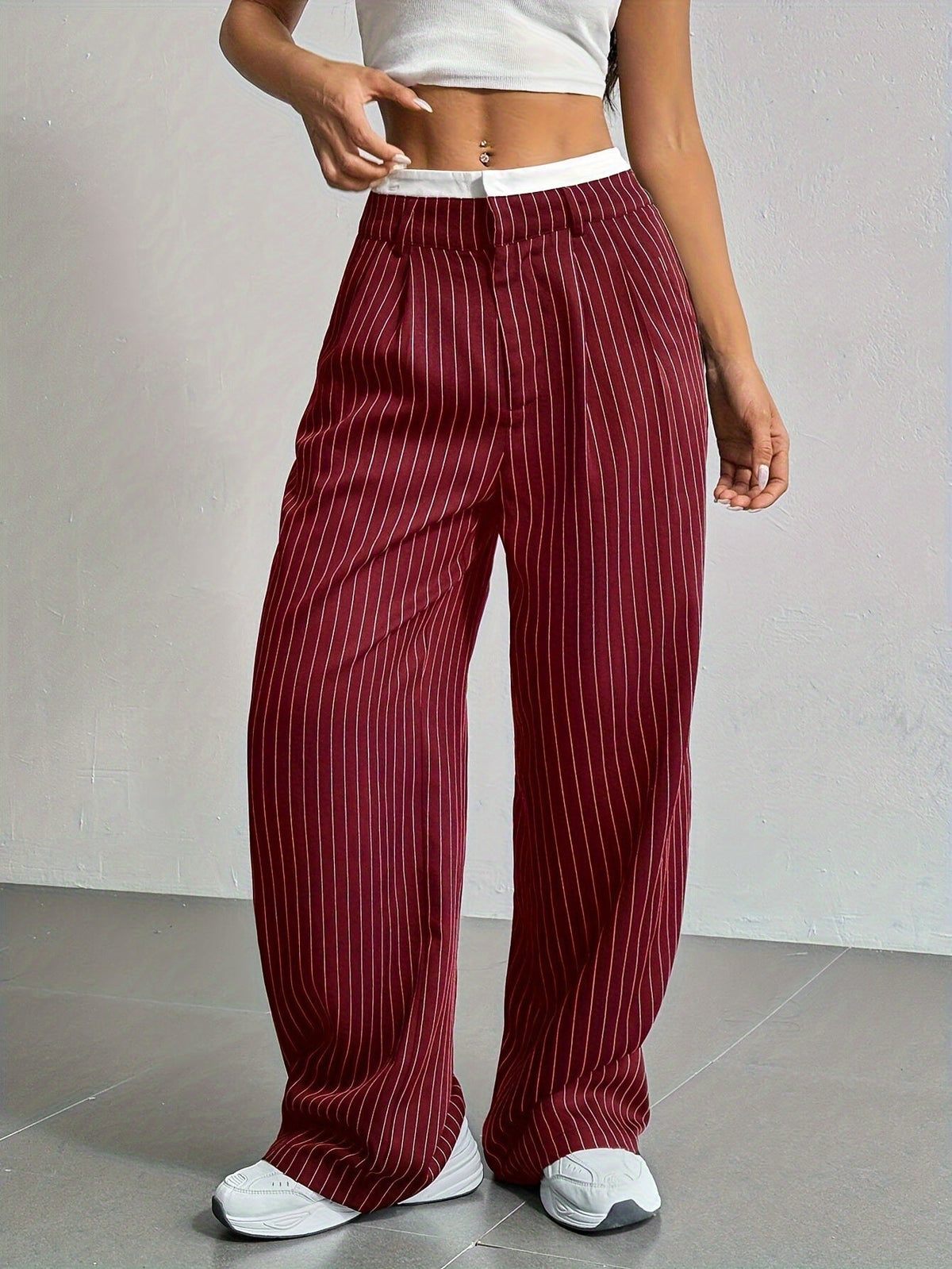 2025 European And American Export New High-Waist Draped Stripesd Suit Pants For Women Work Clothing Versatile Straight Fashion Casual Pants