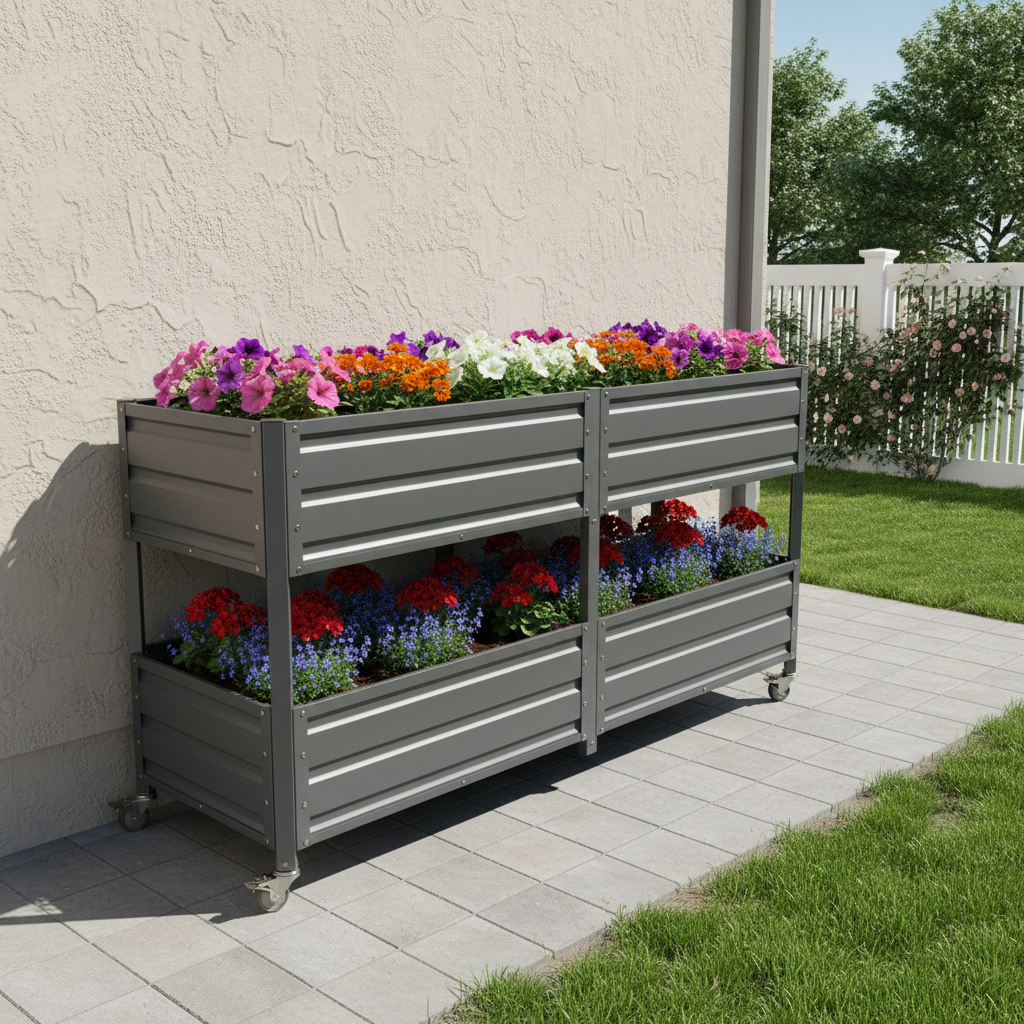 Dual Tier Staggered Elevated Metal Raised Garden Bed