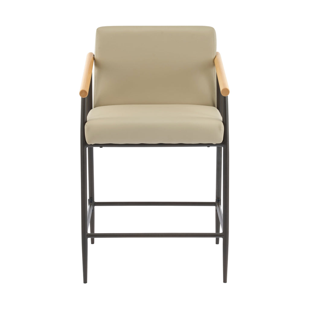 Counter Stool with Iron Frame - Set of 2 - Espresso + Khaki