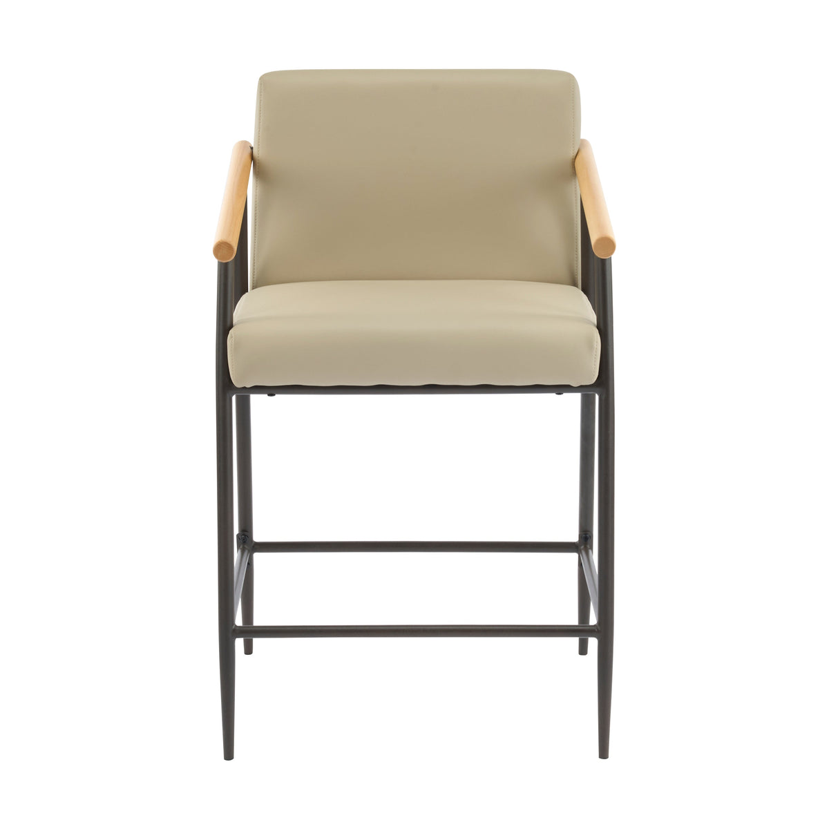 Counter Stool with Iron Frame - Set of 2 - Espresso + Khaki