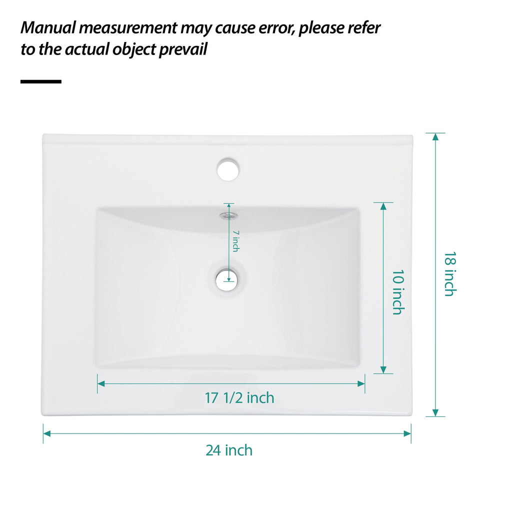 24"x18" White Rectangular Single Vanity Top