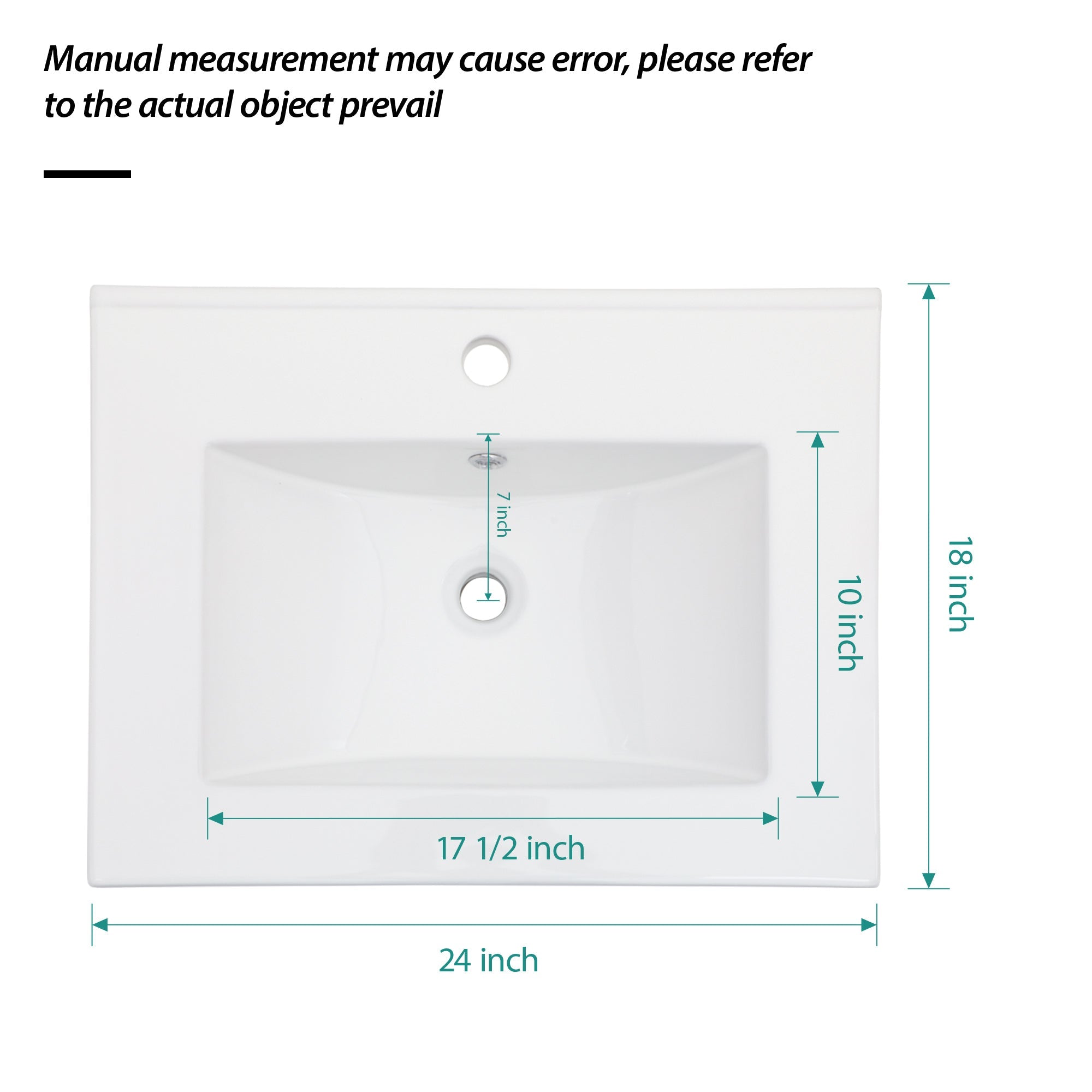 24"x18" White Rectangular Single Vanity Top