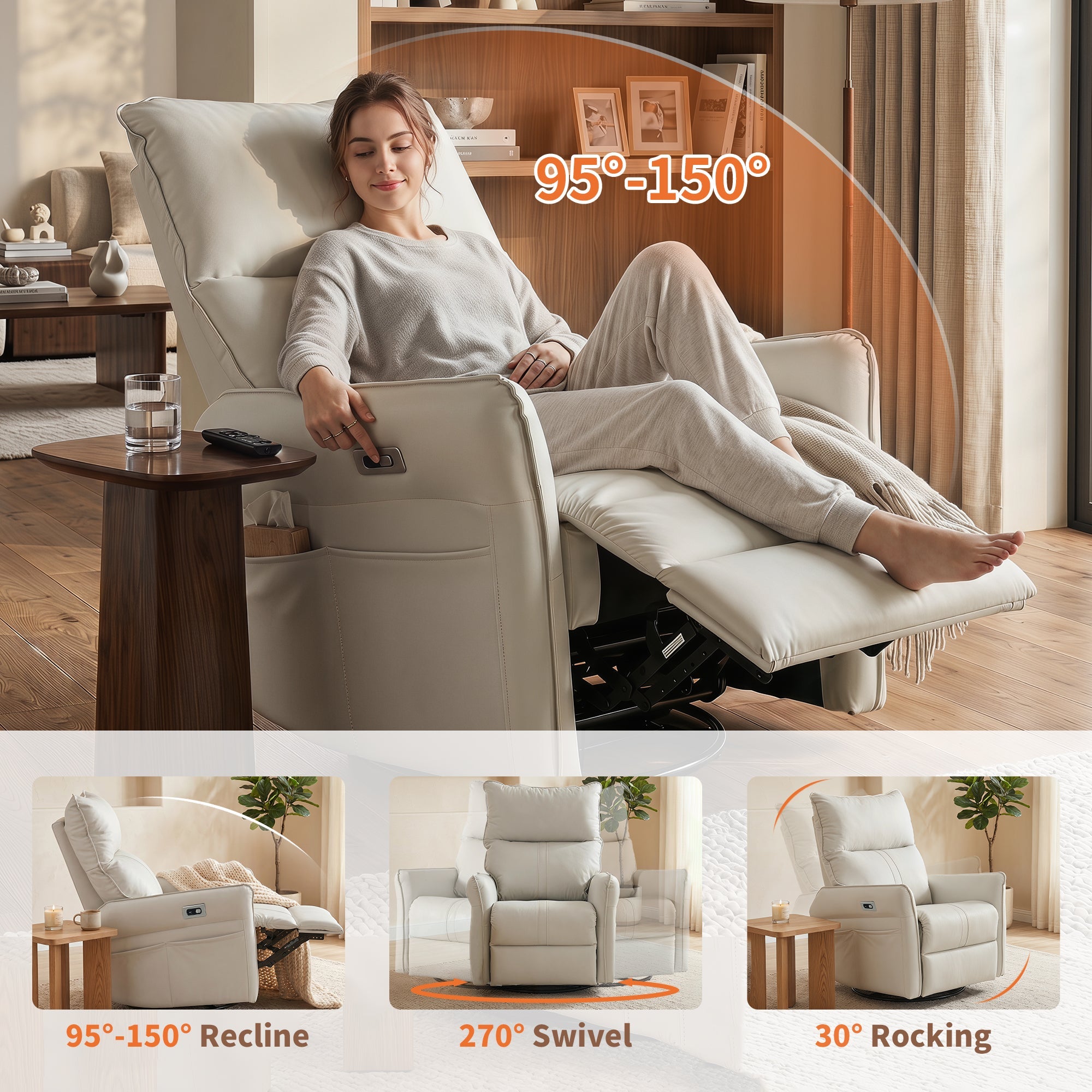 270° Power Swivel Rocker Recliner Chair