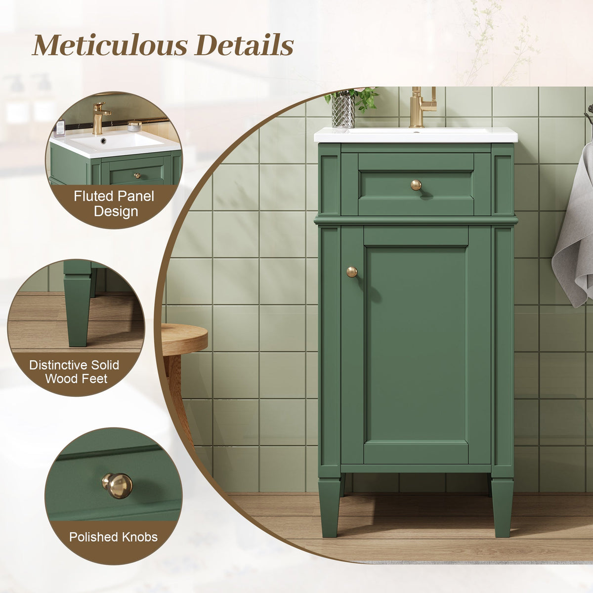 16-Inch Bathroom Vanity with Ceramic Sink