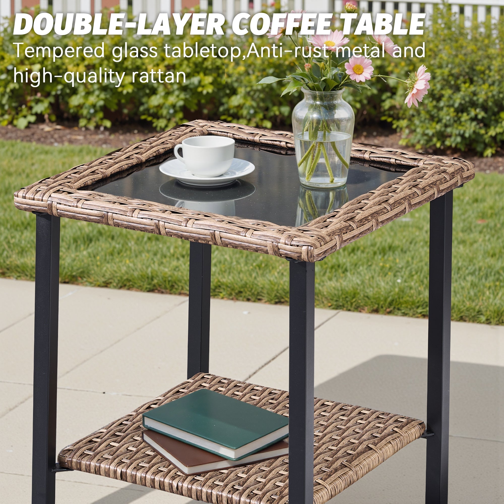 5-Piece Outdoor Lounge Chairs Set with Side Table and Ottomans