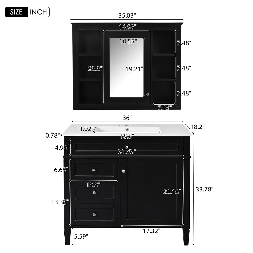 36'' Bathroom Vanity with Medicine Cabinet