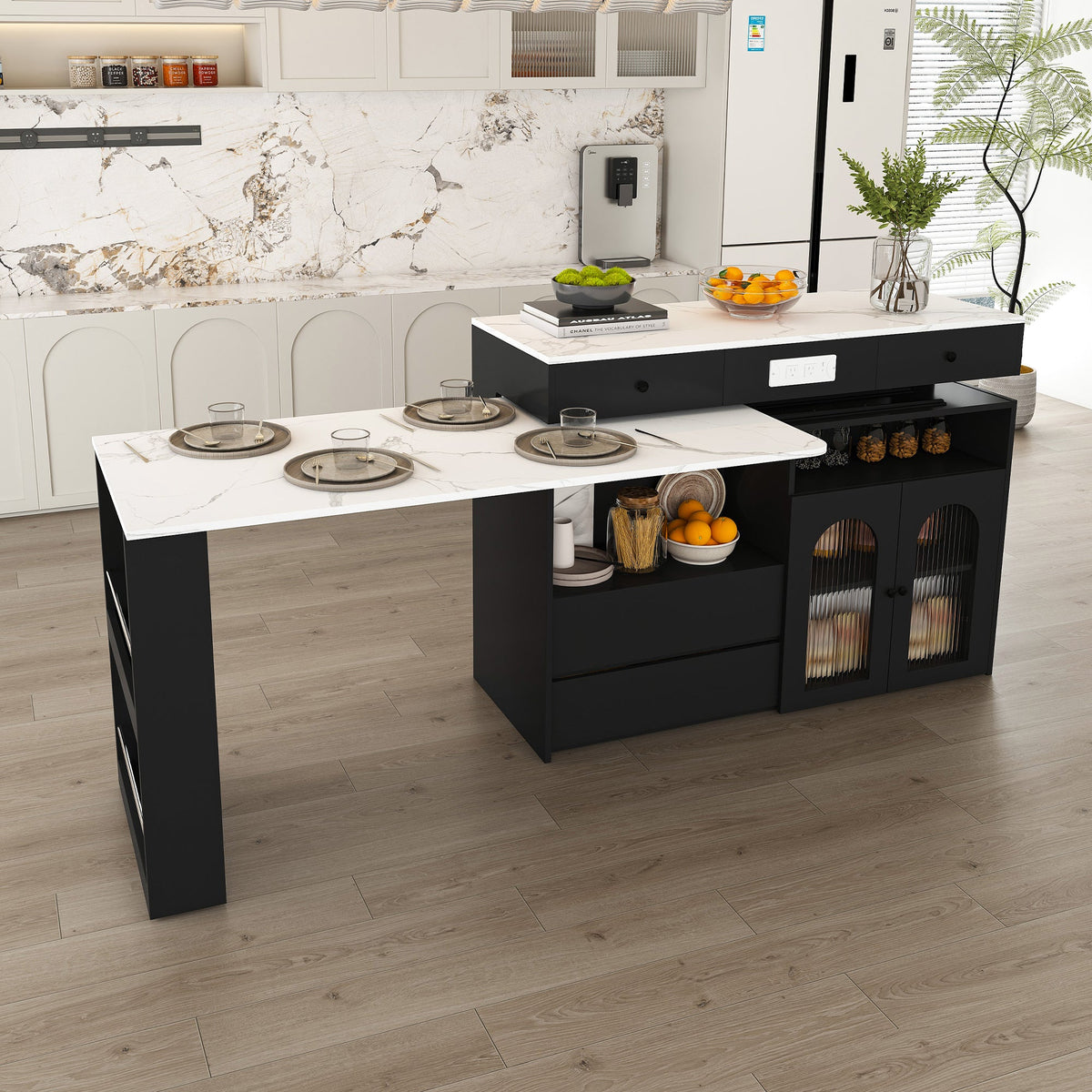 Kitchen Island with Extendable & Rotating Table
