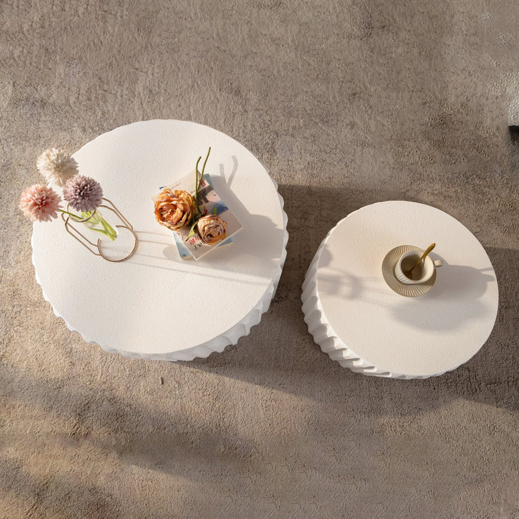 White Scalloped Round Coffee Table Set