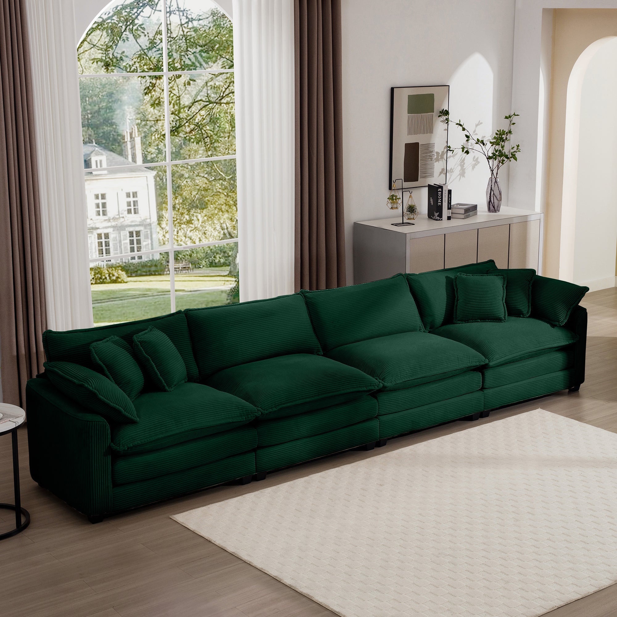 Modern Upholstered 4-Seater Corduroy Sofa