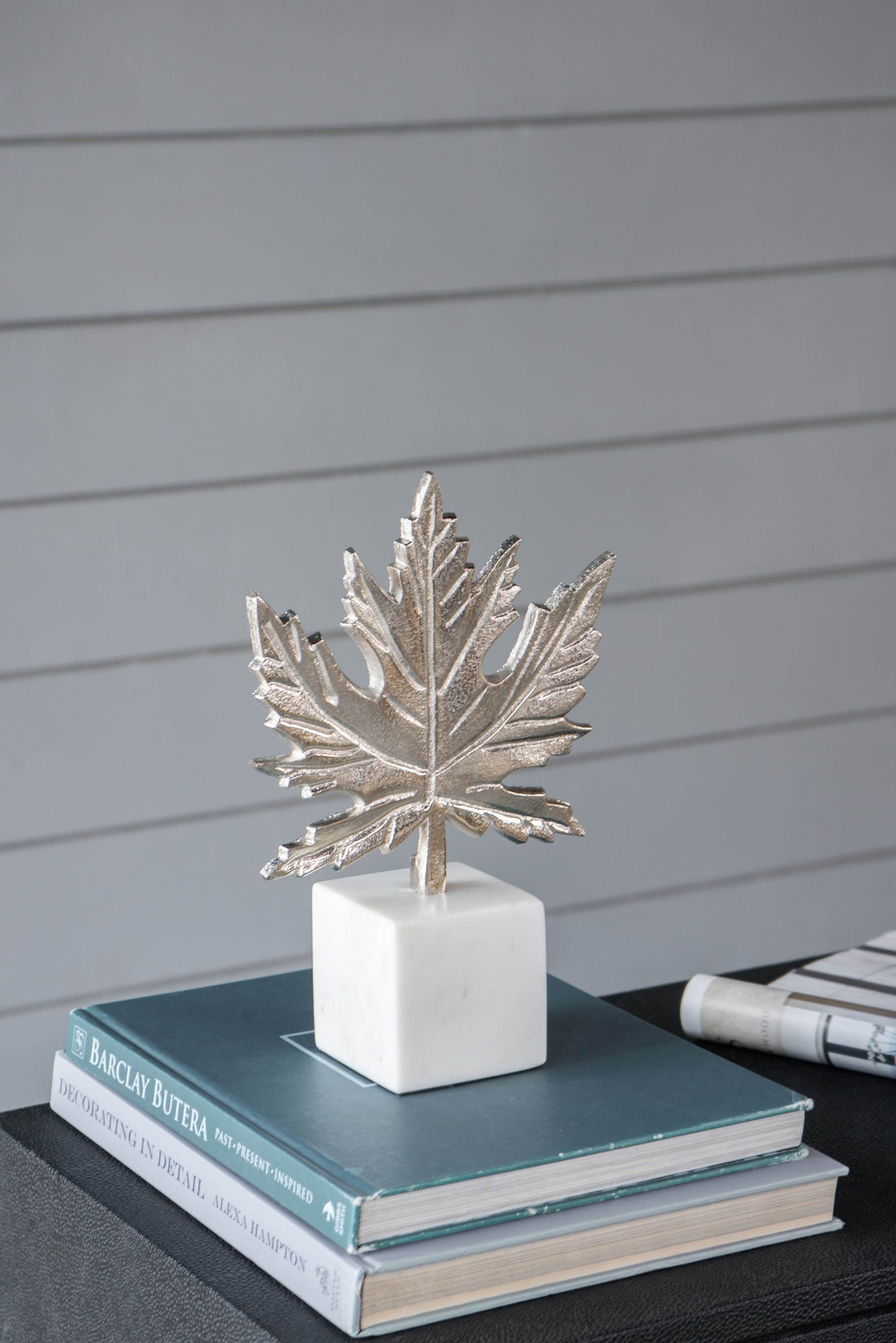 7x3x10.5" Aluminum Leaf On Marble Base