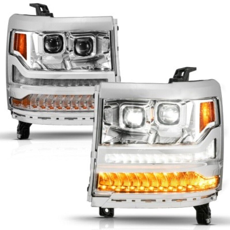ANZO 16-18 Chevy Silverado 1500 (Factory HID Models ONLY) Full LED Proj Headlights Chrome - Pair 111623A