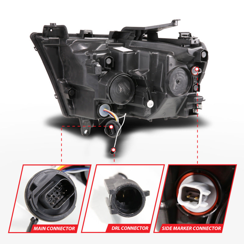 ANZO 19-24 RAM 1500 (New Body/OE Halogen) Full LED Proj Headlights DRL/SeqSig Black - Pass. Side 111628A-R