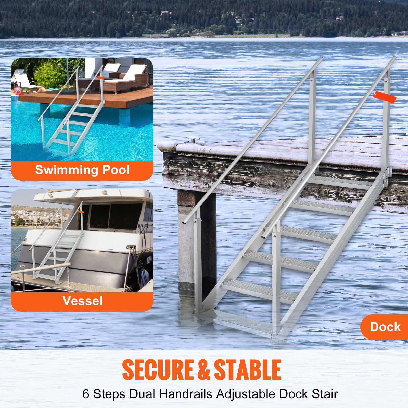 Adjustable Height Dock Ladder - 500 lbs Capacity