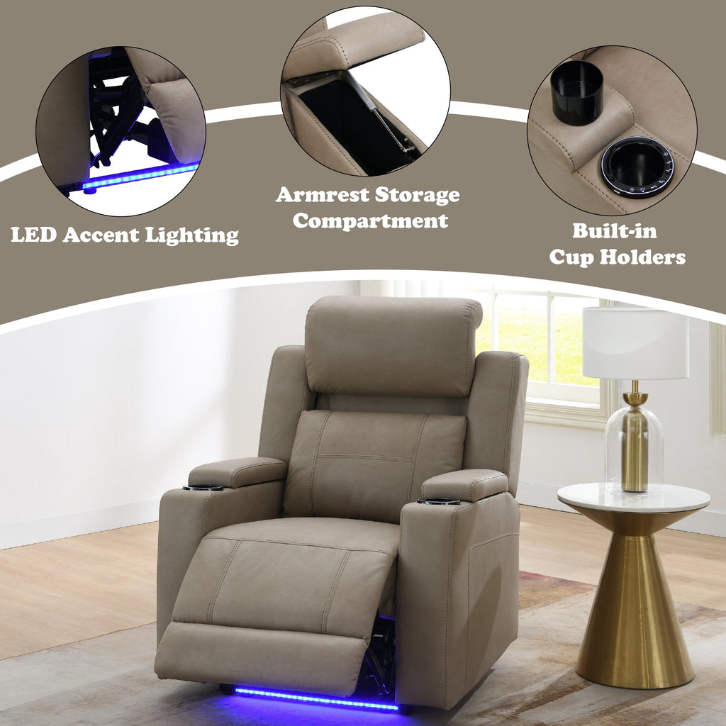 Lugo Camel Leather Aire Power Motion Recliner with Cup Holder