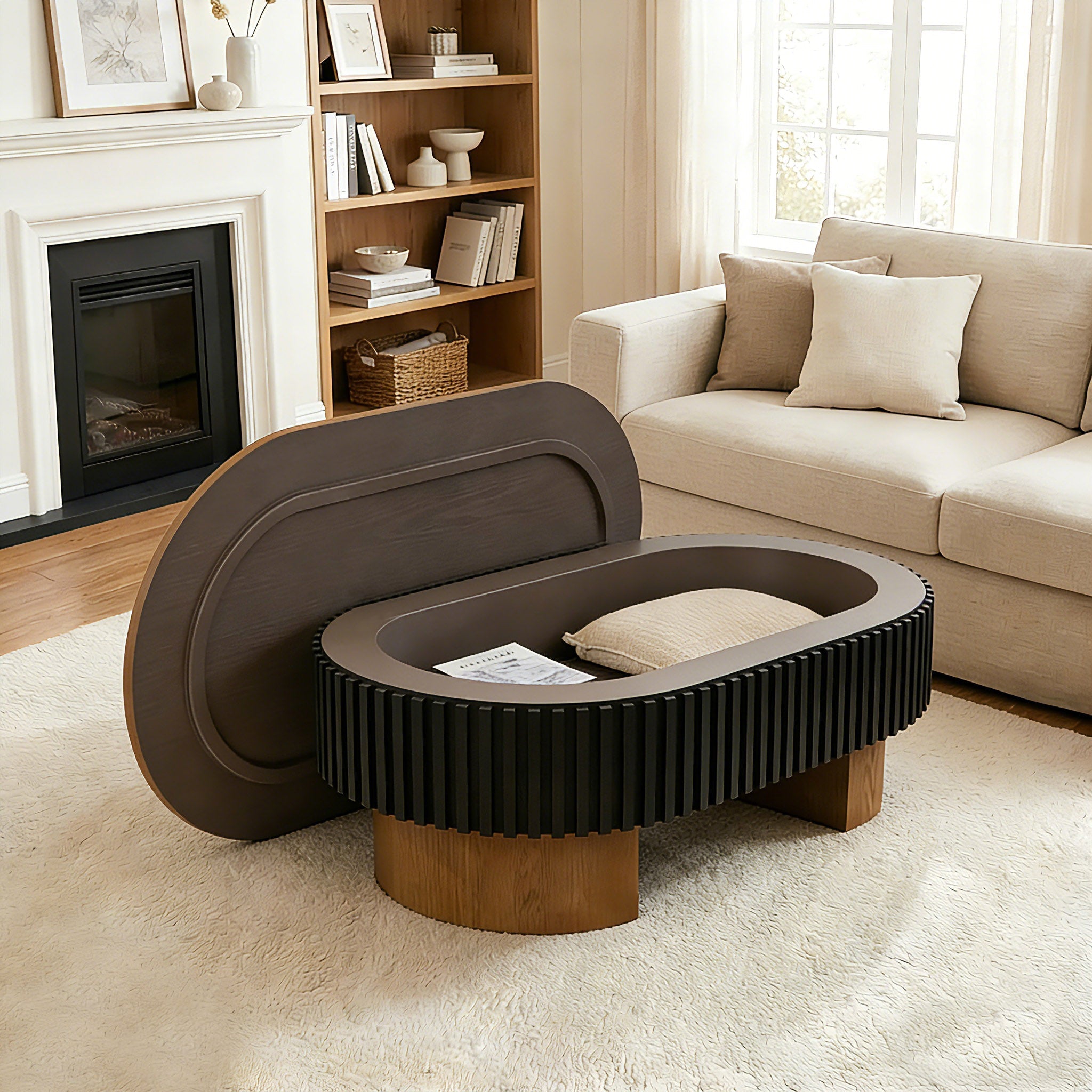 43.7" Oval Coffee Table With Hidden Storage