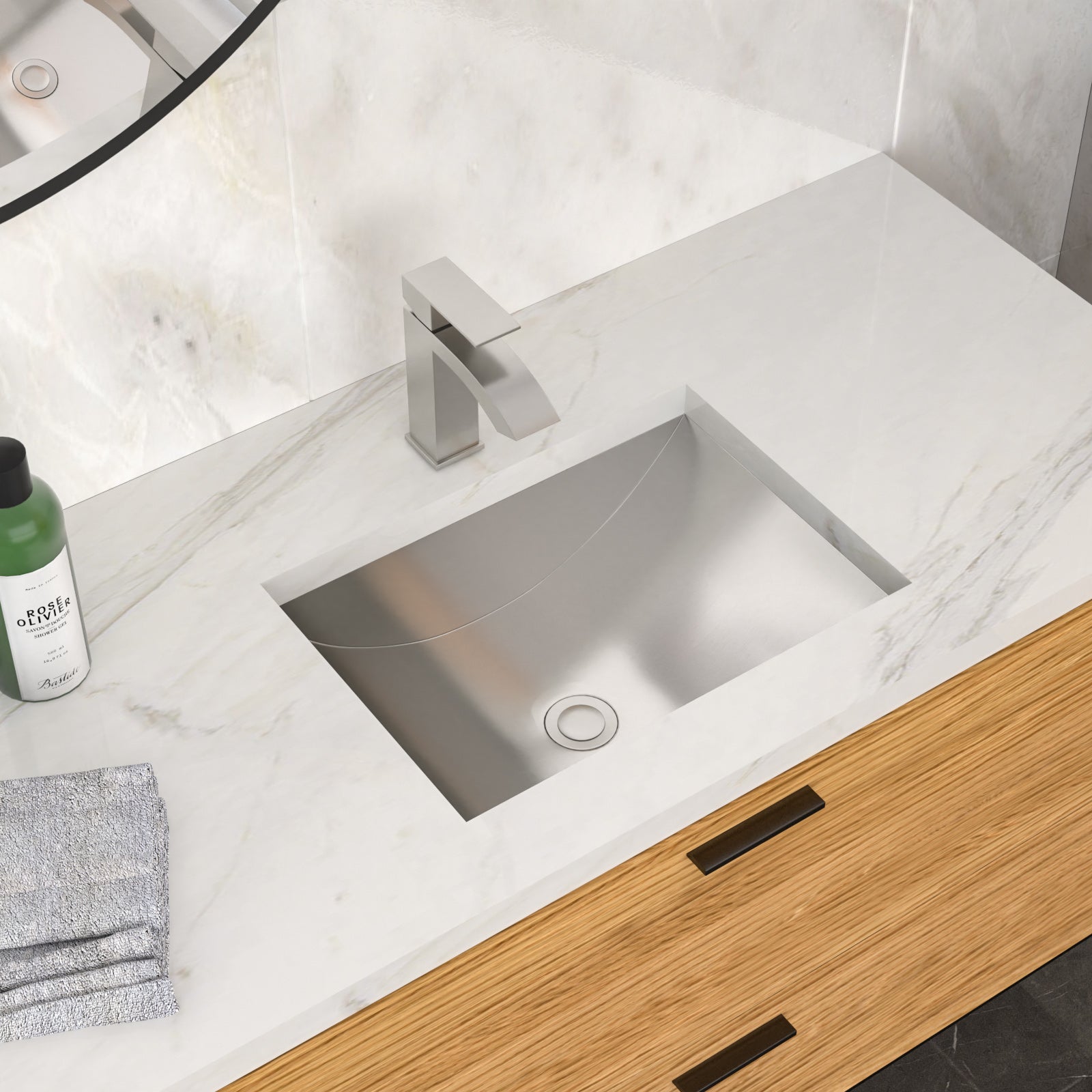 18"x13" Brushed Nickel Stainless Steel Undermount Bathroom Sink