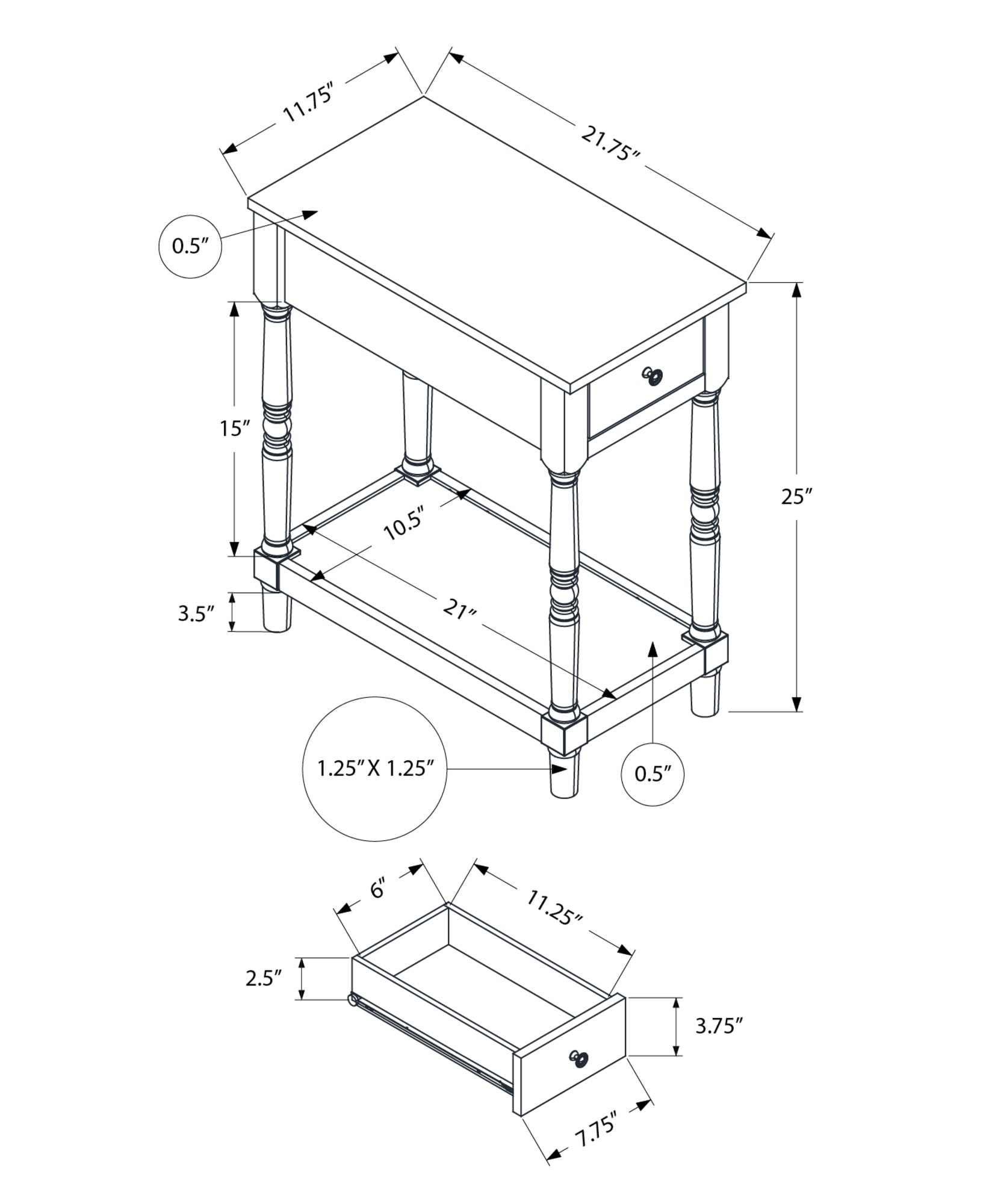 2 Tier Accent Table with Storage Drawer