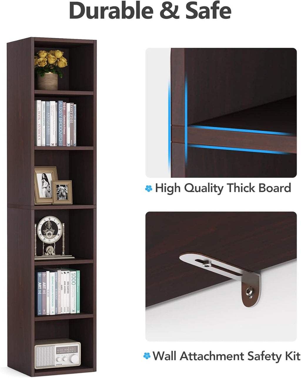 70.9" Cherry 6-Tier Narrow Corner Cube Bookcase