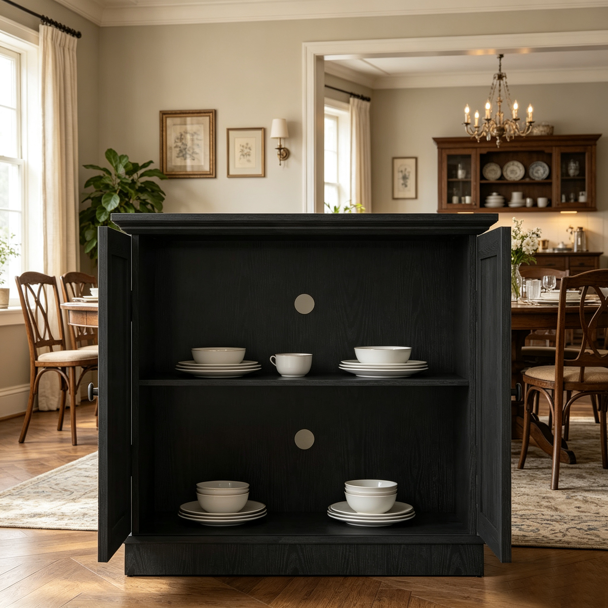 Storage Sideboard Cabinet with 2 Decorative Acrylic Mirrored Doors