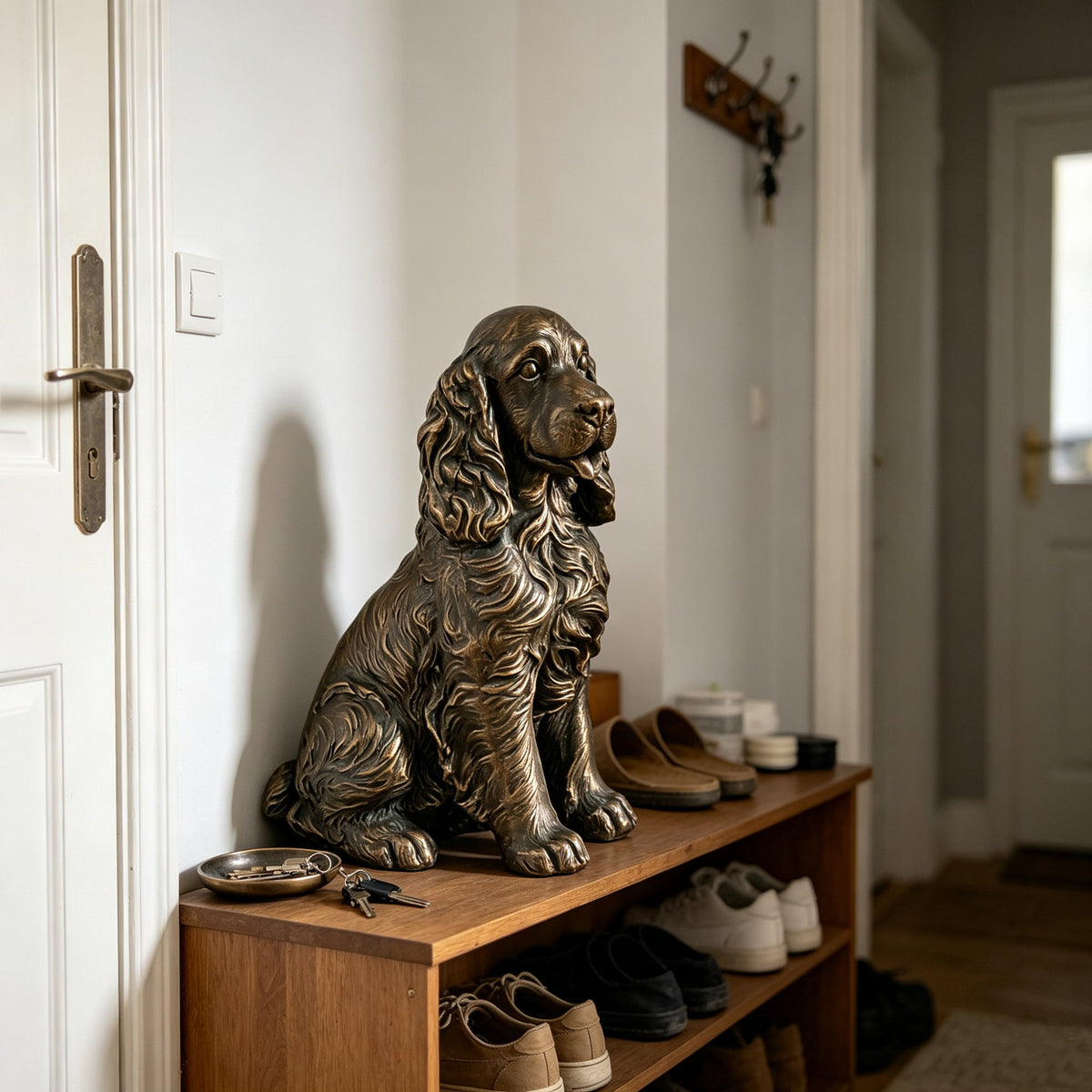 18" Bronze Finish Realistic Sitting Cocker Spaniel Dog Statue