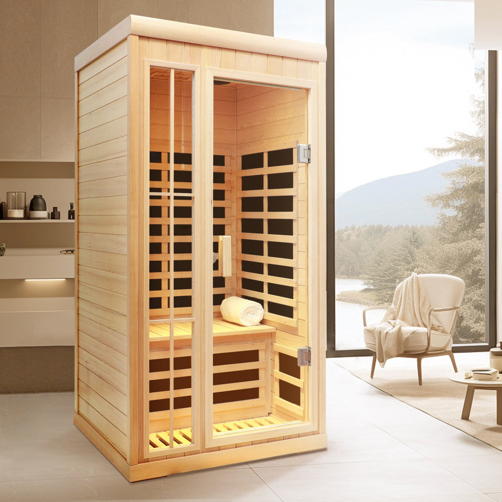 Deluxe One Person Hemlock Infrared Sauna Room with LED Colour Lights