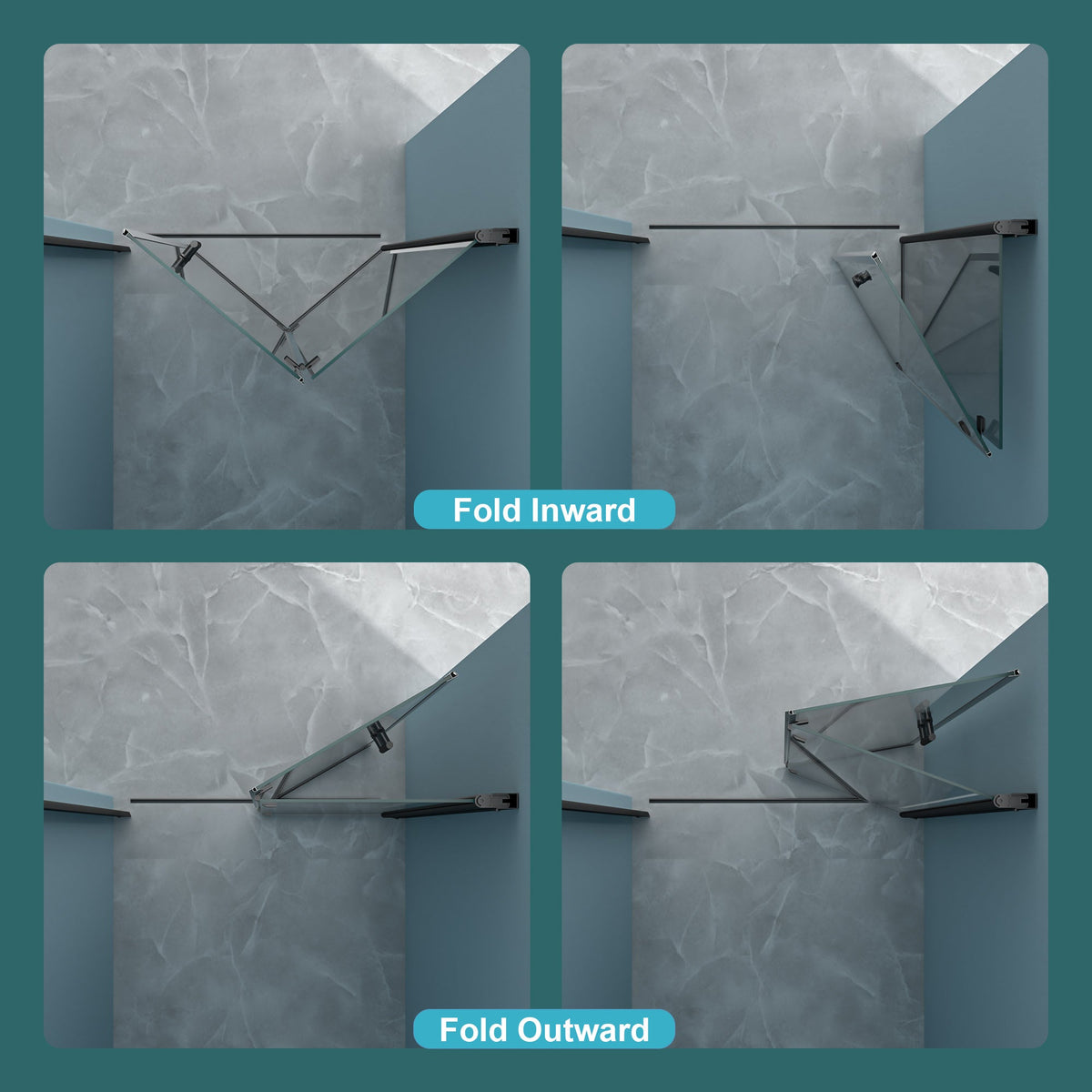 34"W x 72"H Fold Frameless Shower Door with Tempered Glass