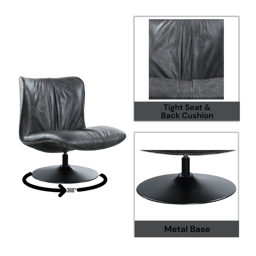 Piotr Black Leather Accent Chair