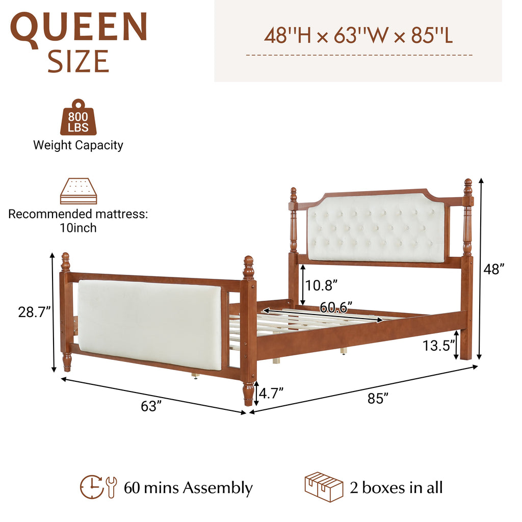 Queen Size Upholstered Platform Bed with Button Tufted Headboard