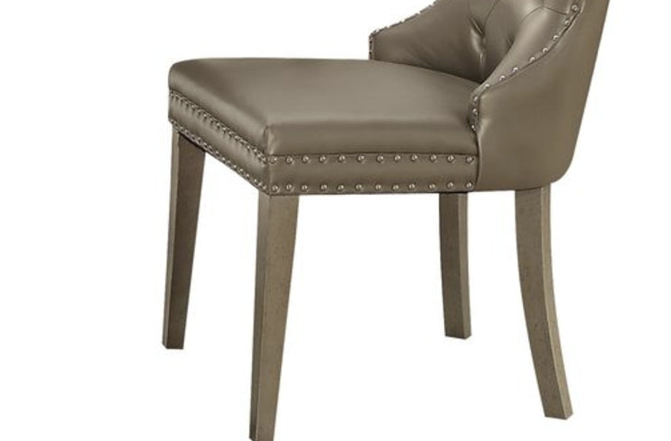 Kacela Champagne Synthetic Leather & Champagne Finish Side Chair (Set of 2)