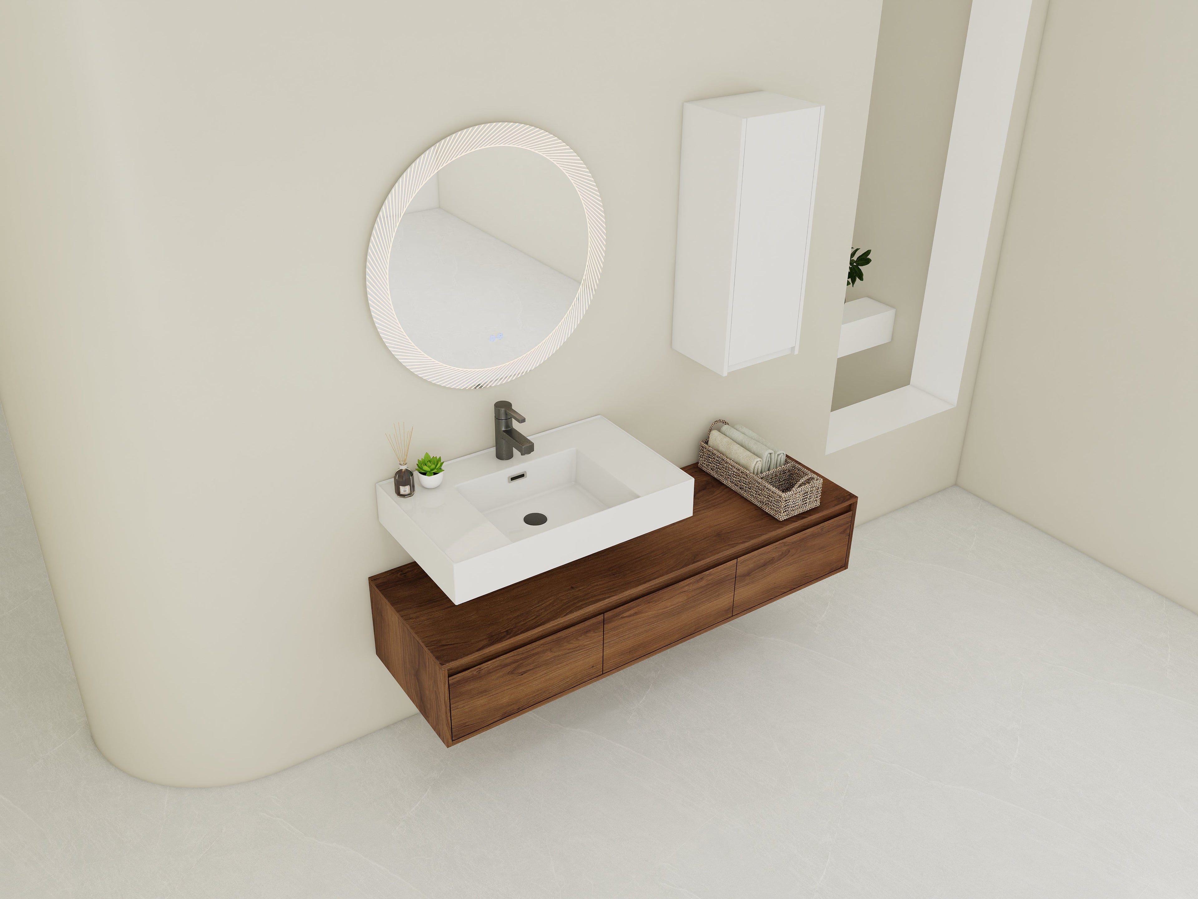 60 Inch Wall-Mounted Bathroom Vanity with Resin Sink