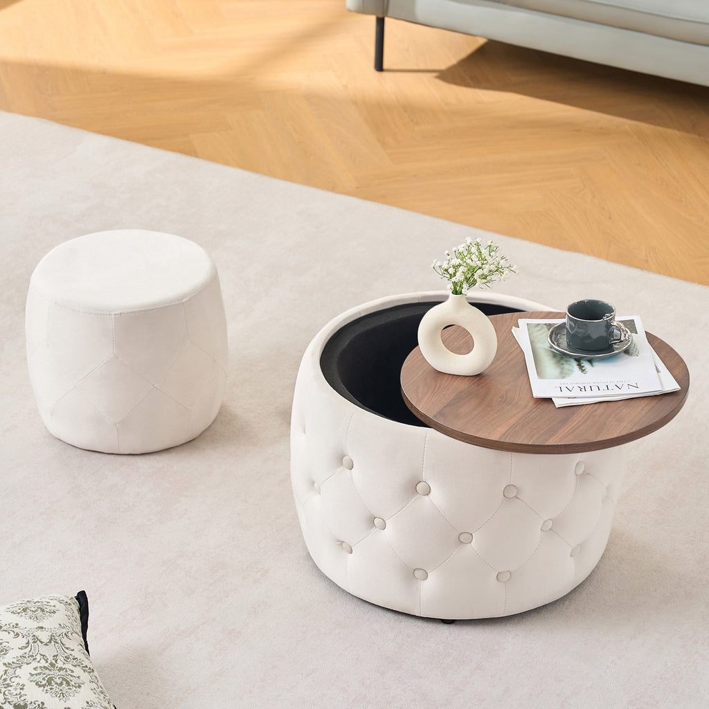 Luxurious Velvet Nesting Ottomans of 2 - 4-in-1 Function