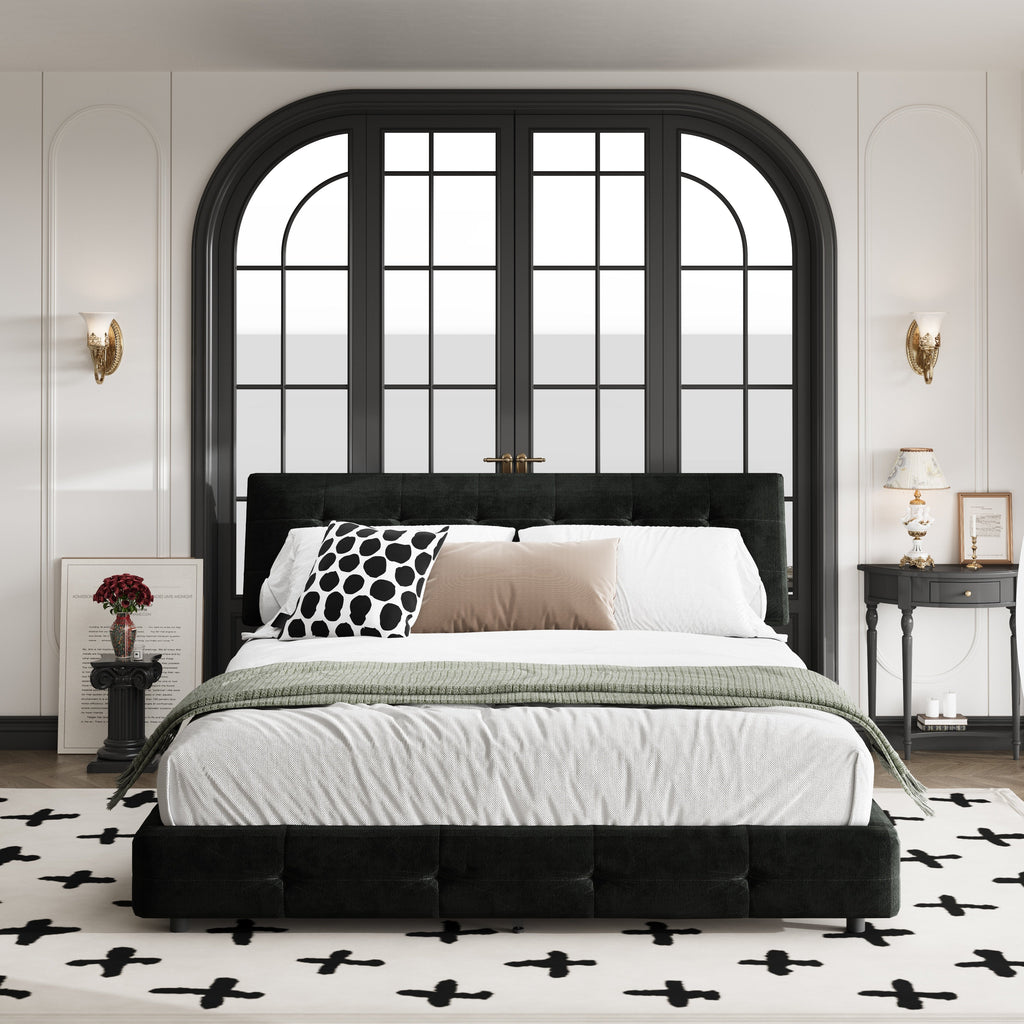 Queen Size Bed Frame with Tufted Headboard