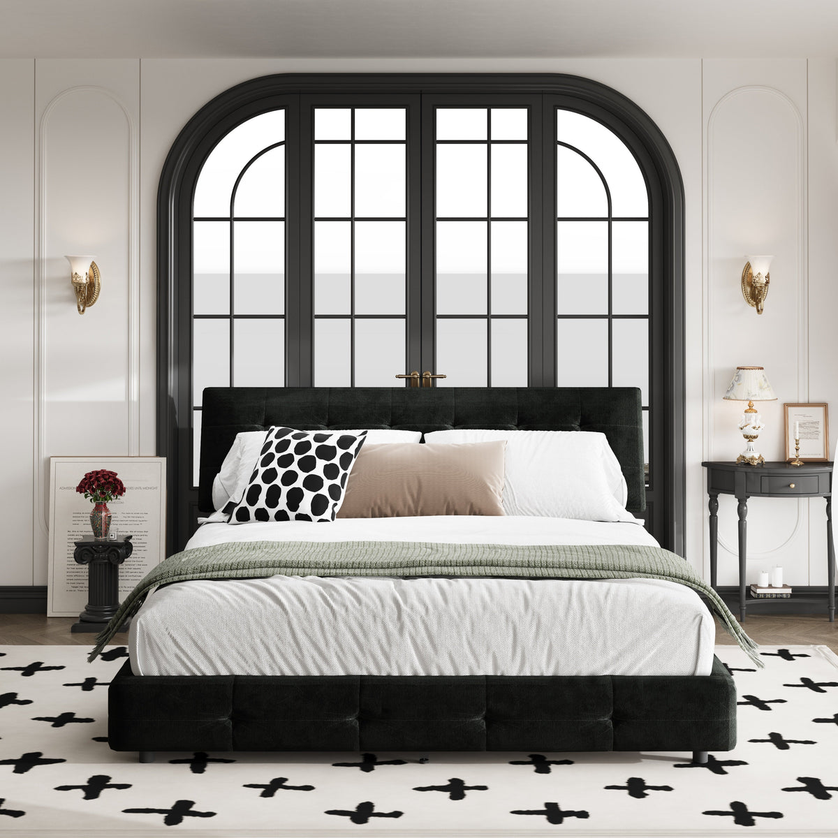 Queen Size Bed Frame with Tufted Headboard