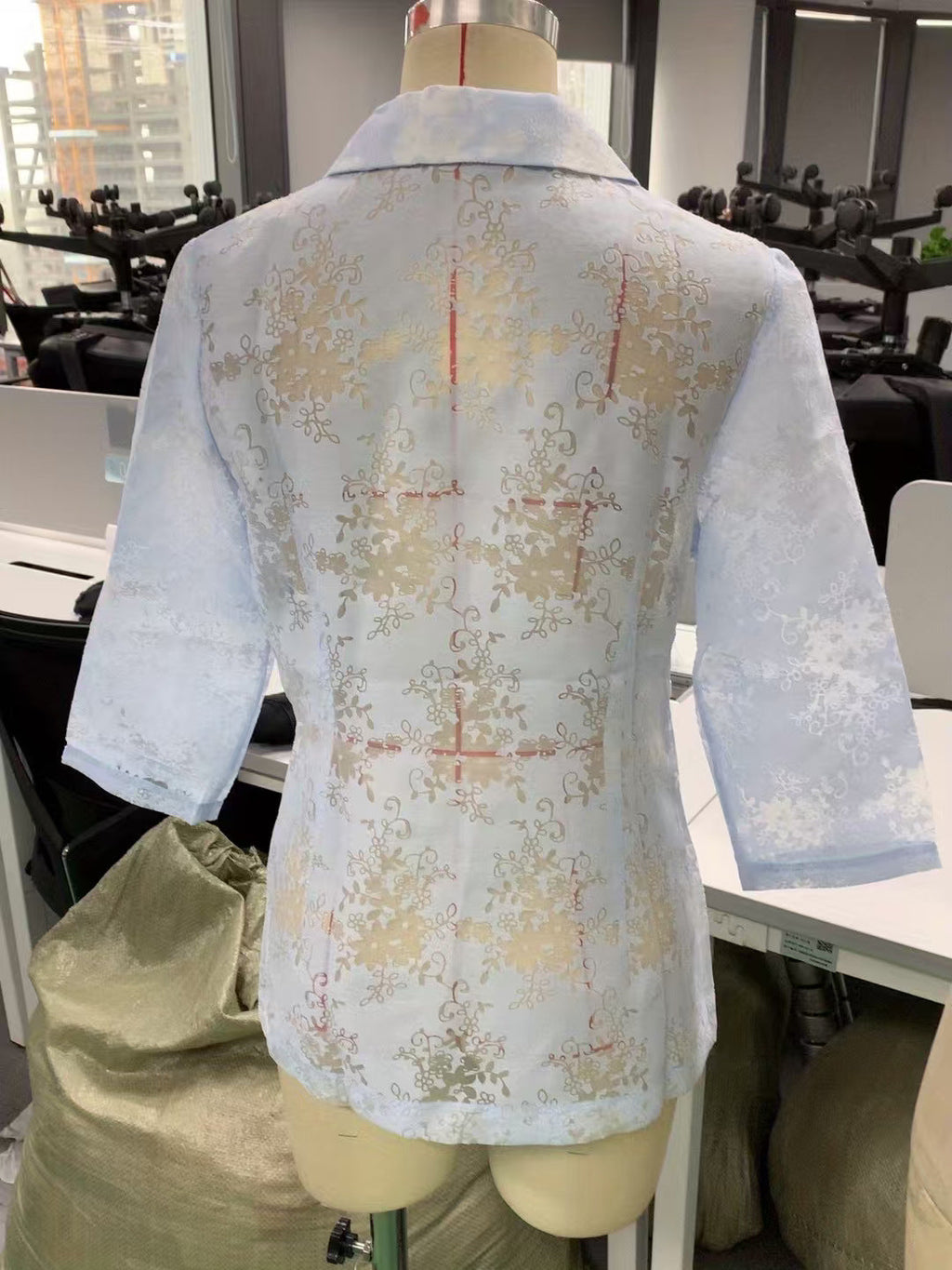 Jacquard Cropped-sleeve Blazer For Women