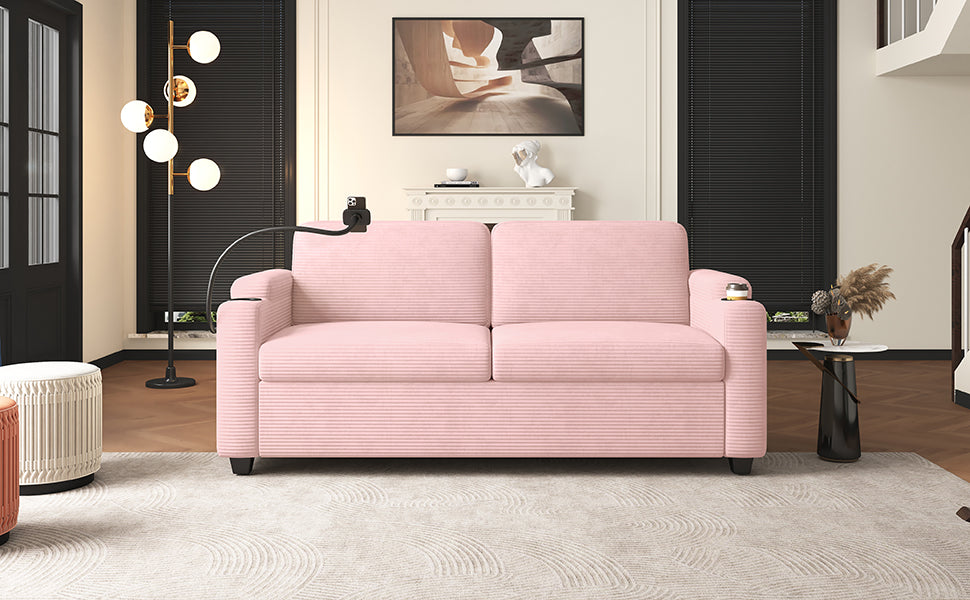 72.8" Corduroy Sleeper Sofa Loveseat