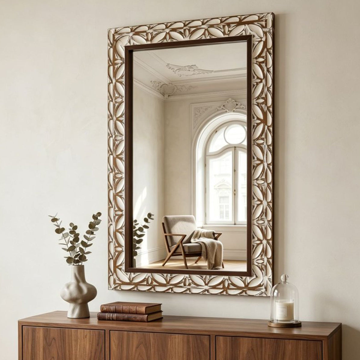 29.13"×47.24" Rectangular Carved Leaf Wall Mirror