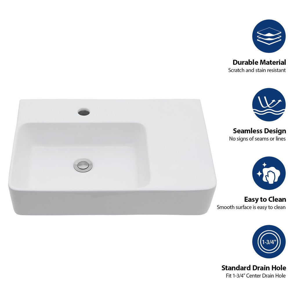 23.25"x15.75" Wall-Mounted Rectangular Ceramic Bathroom Sink