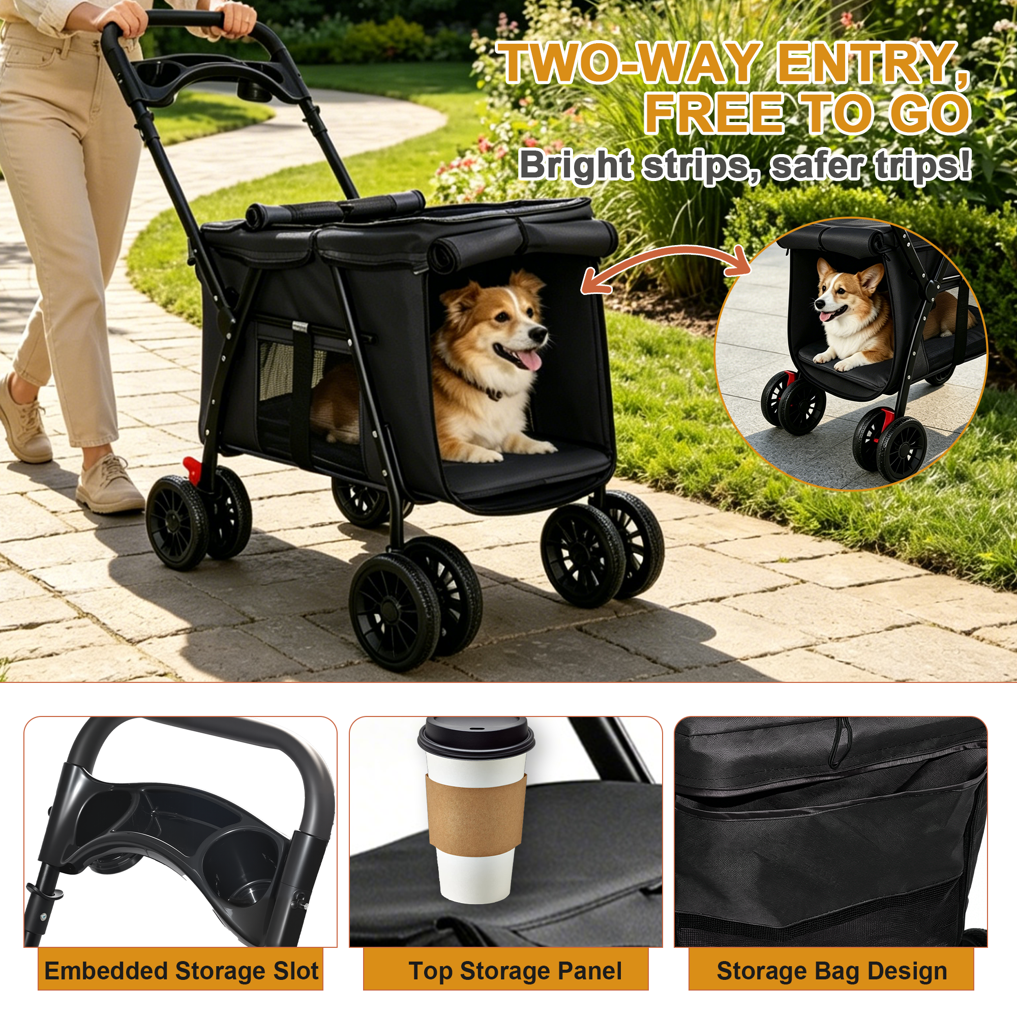 Leavader Foldable Pet Stroller with Safety Features