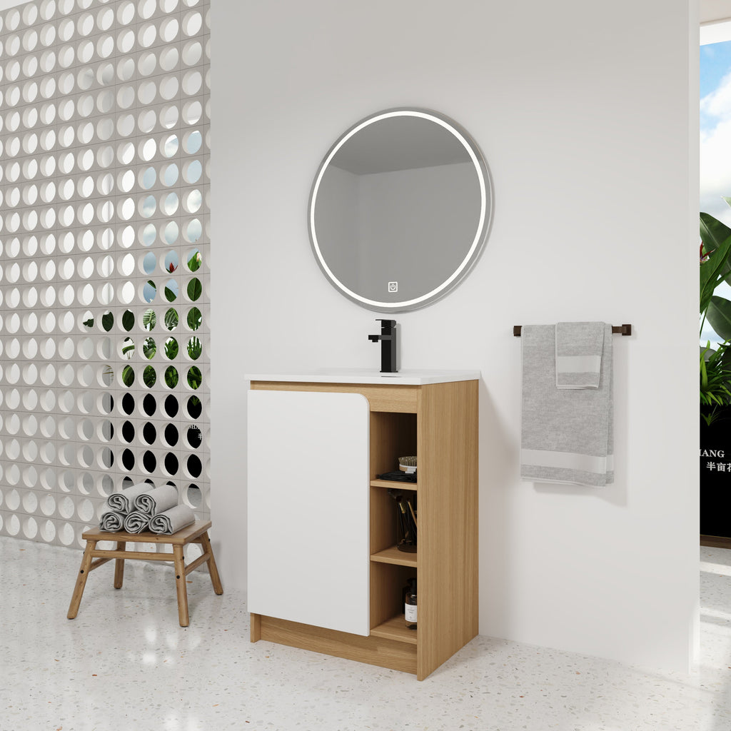 24" Freestanding Bathroom Vanity with Thin-Rim Ceramic Sink