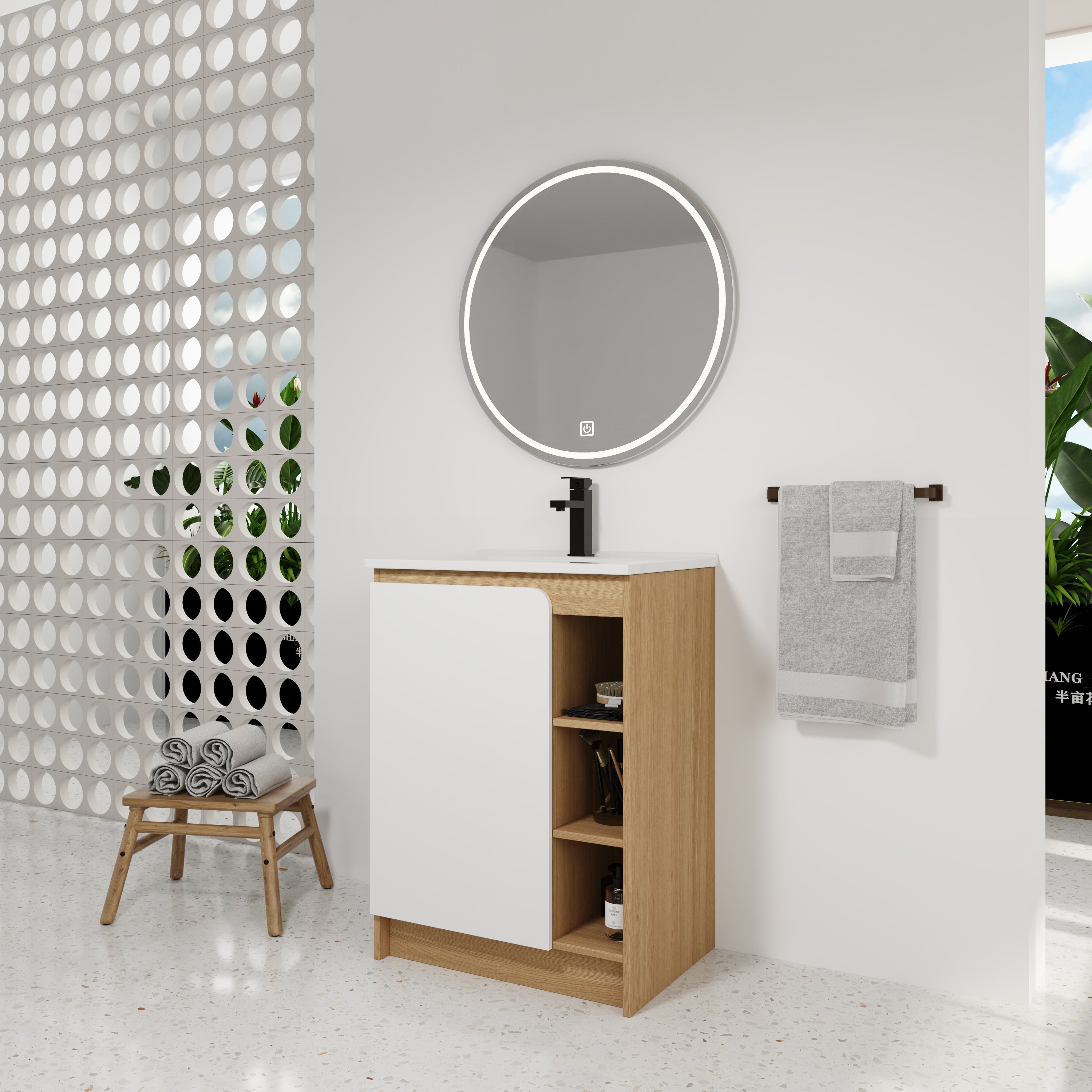 24" Freestanding Bathroom Vanity with Thin-Rim Ceramic Sink