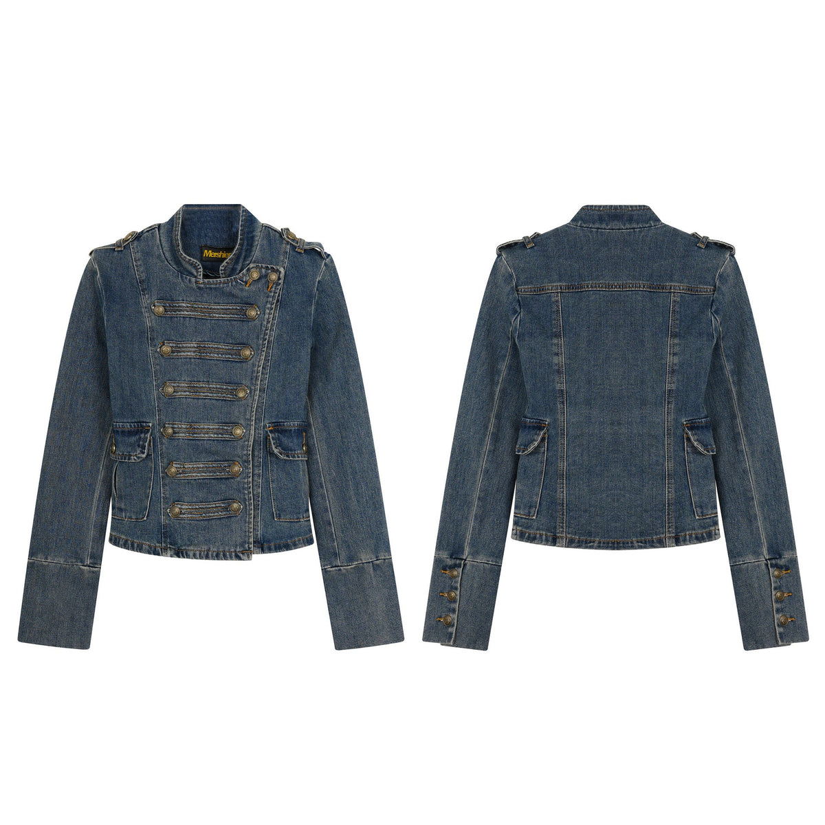 American-Style Retro Court-Style Waist-Cinching Denim Jacket For Women