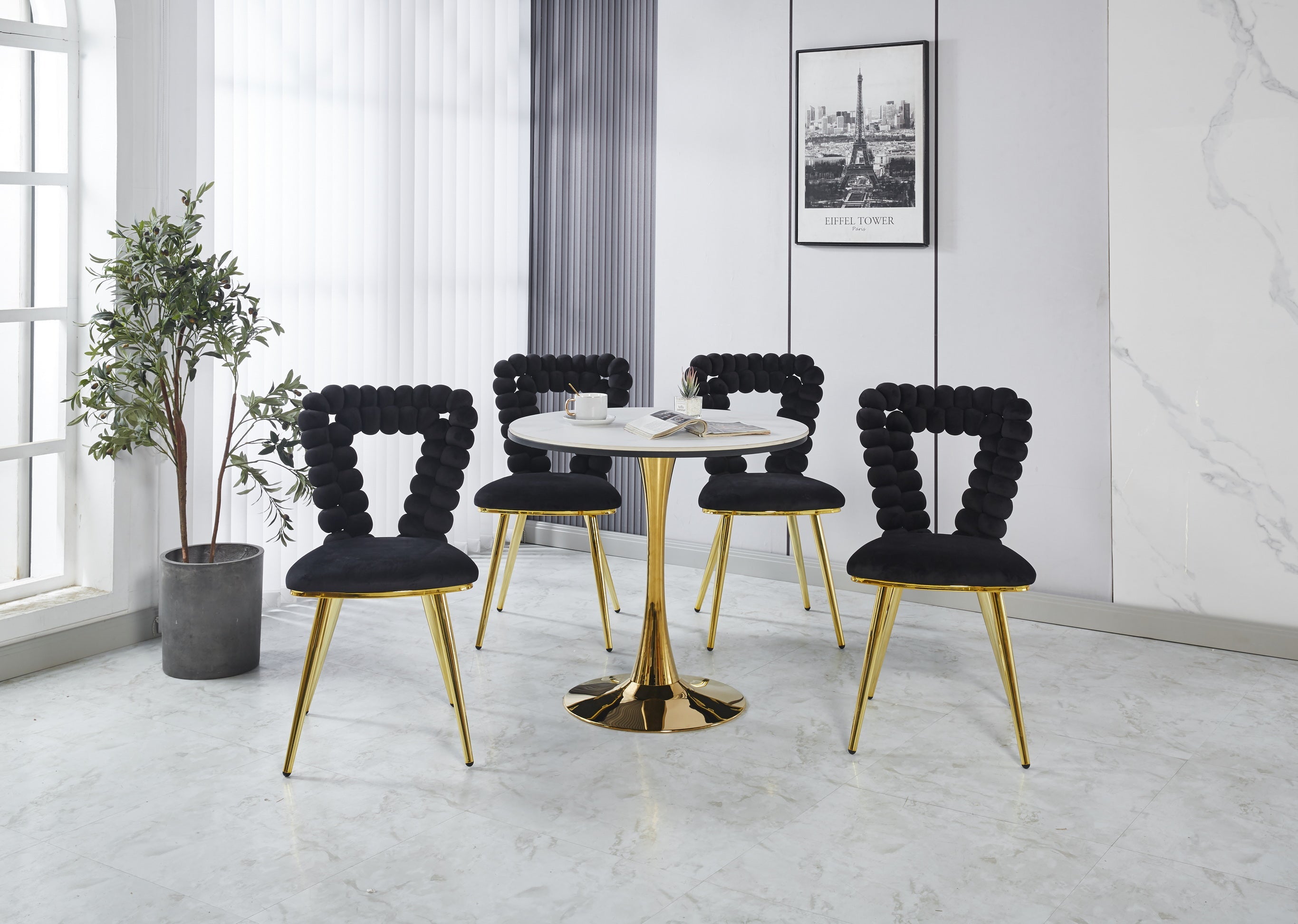 Modern Chair Set of 2 with Golden Color Iron Tube Legs