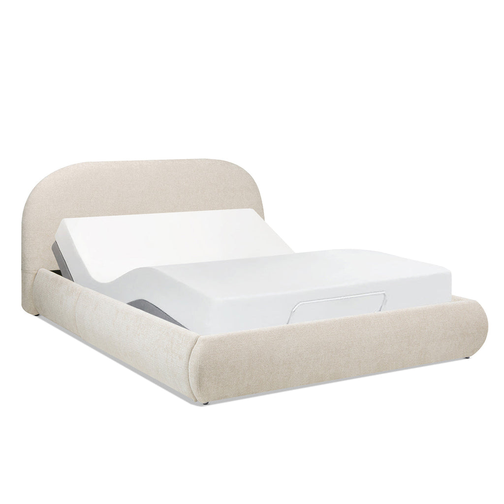 Archie Puffy Grounded Upholstered Platform Bed Queen, Oatmeal Light